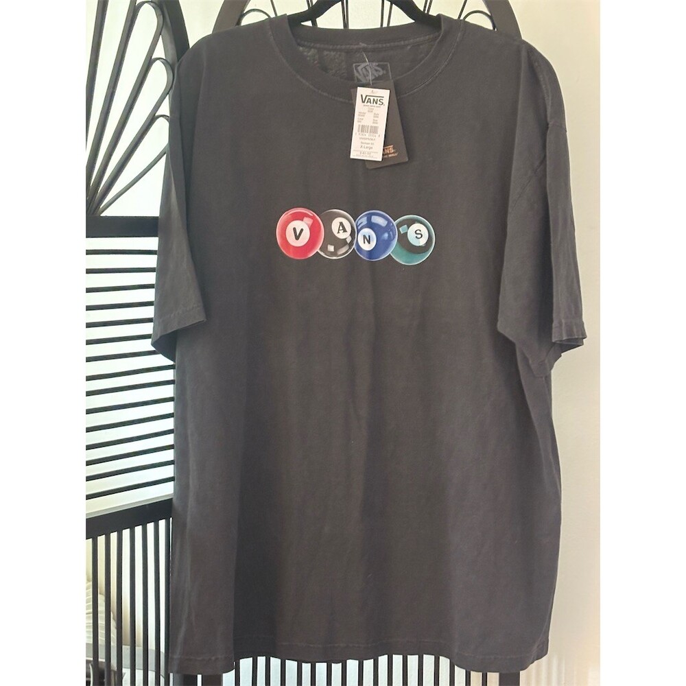 Vans T-Shirt Mens XL Black Graphic Logo Pool Balls Skate Streetwear Tee